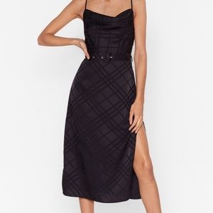 Nasty Gal Grid Satin Midi Dress Check Print (SIZE 6)